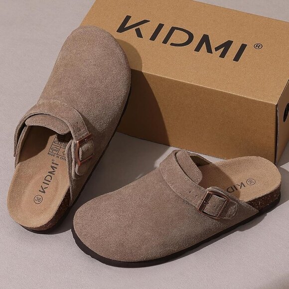 Women's Suede Clogs Casual Slip-On with Cork Footbed and Back Strap - Picture 6 of 6